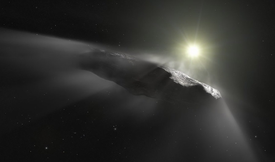 Illustration of 'Oumuamua in space