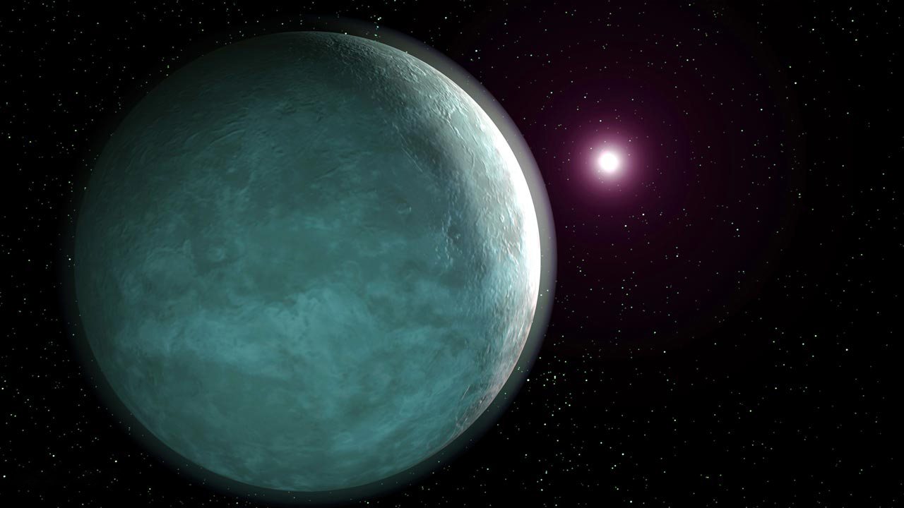 An artist concept for a rocky exoplanet larger than Earth, for example LTT 9779b.