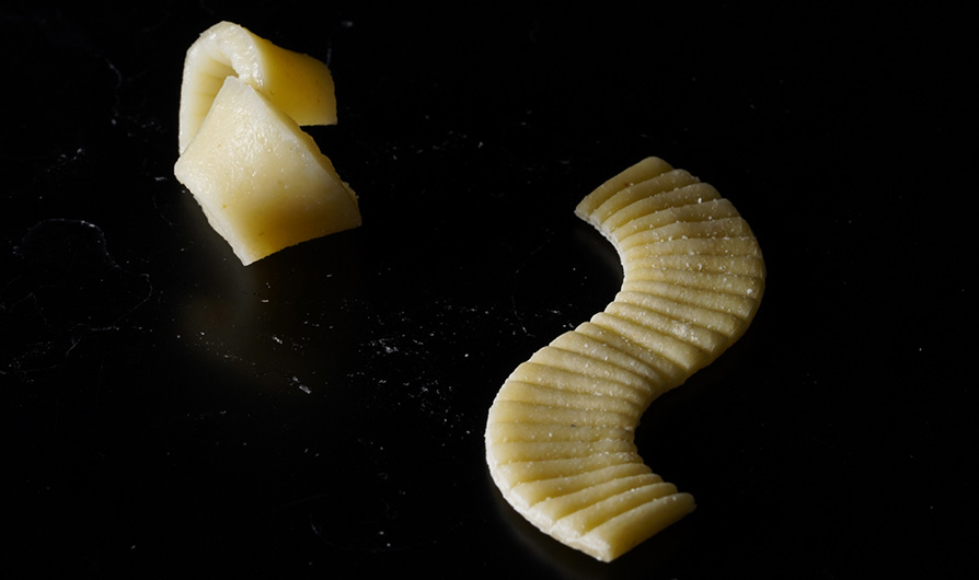 self-folding pasta before and after cooking