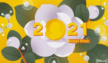 Image of flowers, with "2021 Nobel Prize" written out, the Zero is a medal.